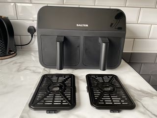 Salter air fryer fresh out of the box with the tray inserts unwrapped