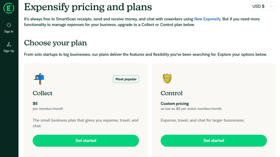 Expensify website screenshot (October 2025).