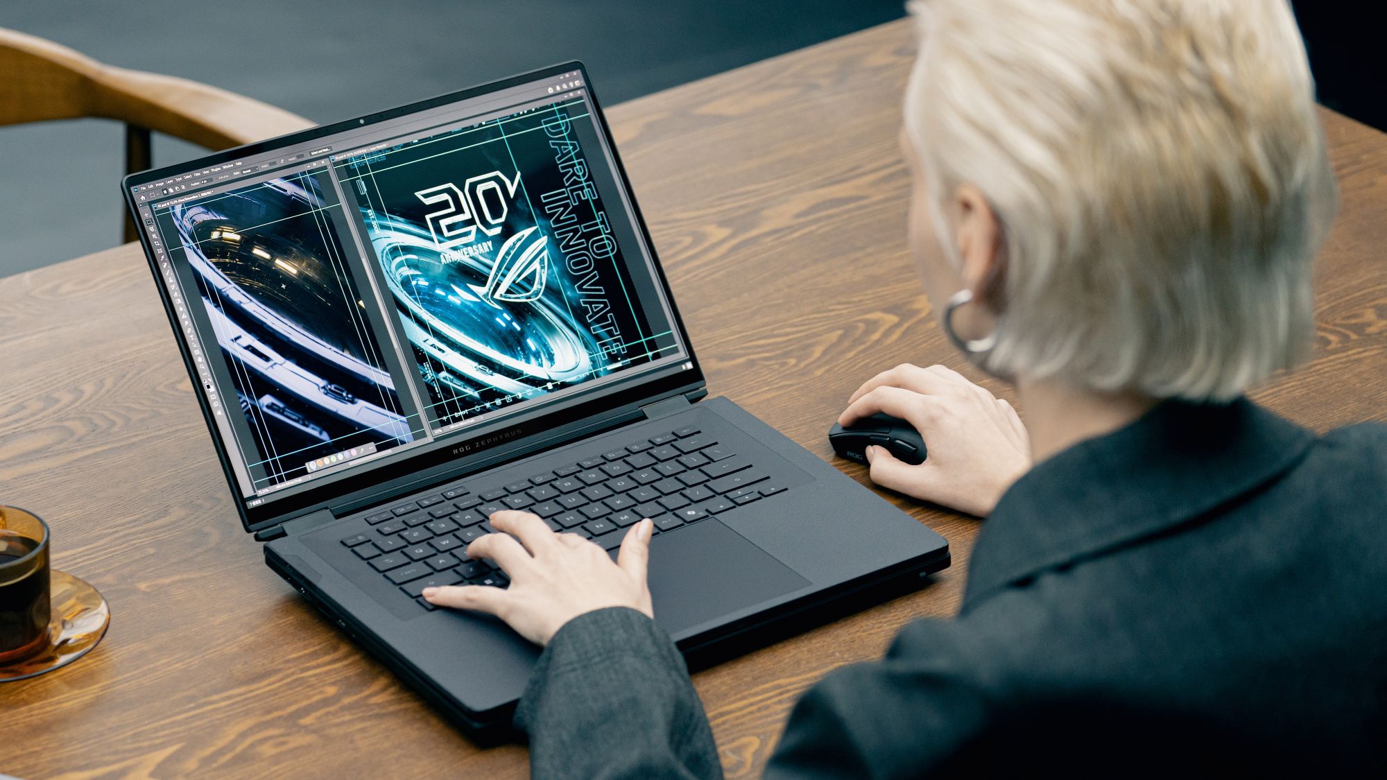 Asus Zephyrus ROG G16 with dual screens.