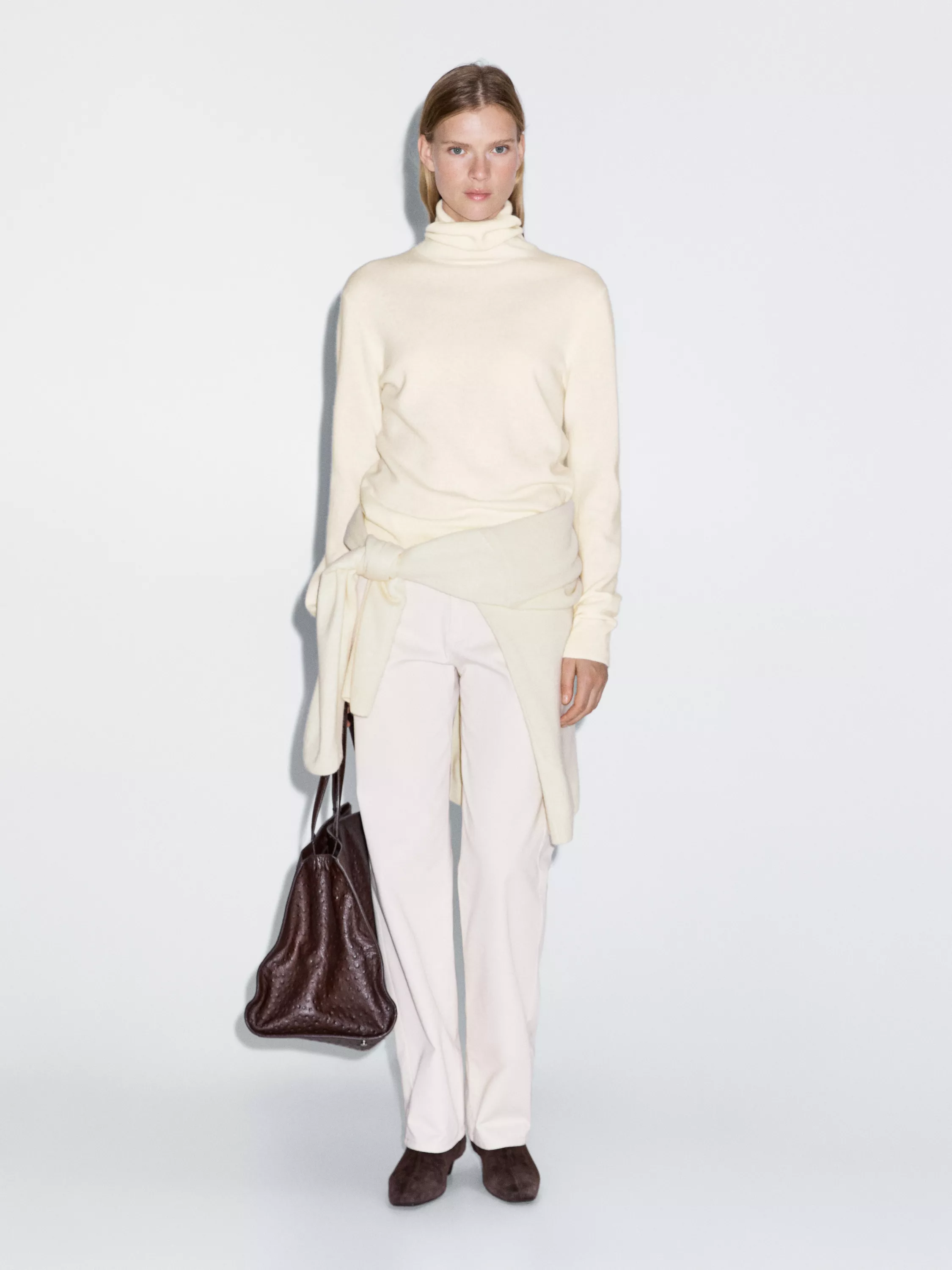 An image of the Massimo Dutti wool blend knit sweater with high neck.