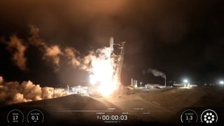 A SpaceX Falcon 9 rocket launches the Transporter-17 rideshare mission from Vandenberg Space Force Base in California on July 7, 2026.