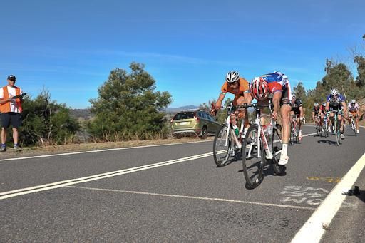 Cameron Peterson (Virgin Blue RBS Morgans) gets the penultimate KOM on the return leg from Corin Dam.