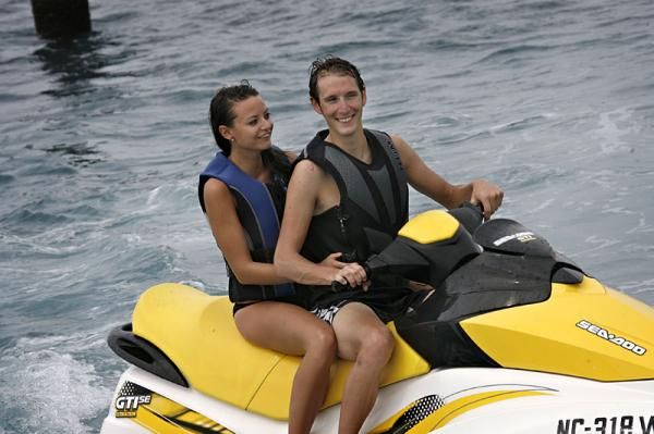 Andy Schleck takes a jet ski for a ride