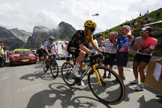 CAUTERETSCAMBASQUE FRANCE JULY 06 LR Tadej Pogacar of Slovenia and UAE Team Emirates White Best Young Rider Jersey and Jonas Vingegaard of Denmark and Team JumboVisma attack climbing the Col du Tourmalet 2115m during the stage six of the 110th Tour de France 2023 a 1449km stage from Tarbes to CauteretsCambasque 1355m UCIWT on July 06 2023 in CauteretsCambasque France Photo by Tim de WaeleGetty Images
