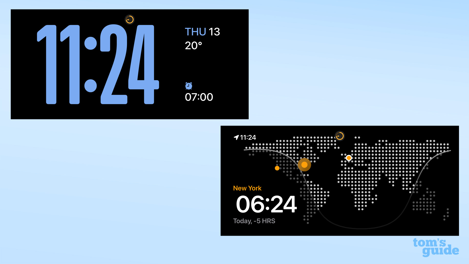 Представление часов функции StandBy на iPhone под управлением iOS 17