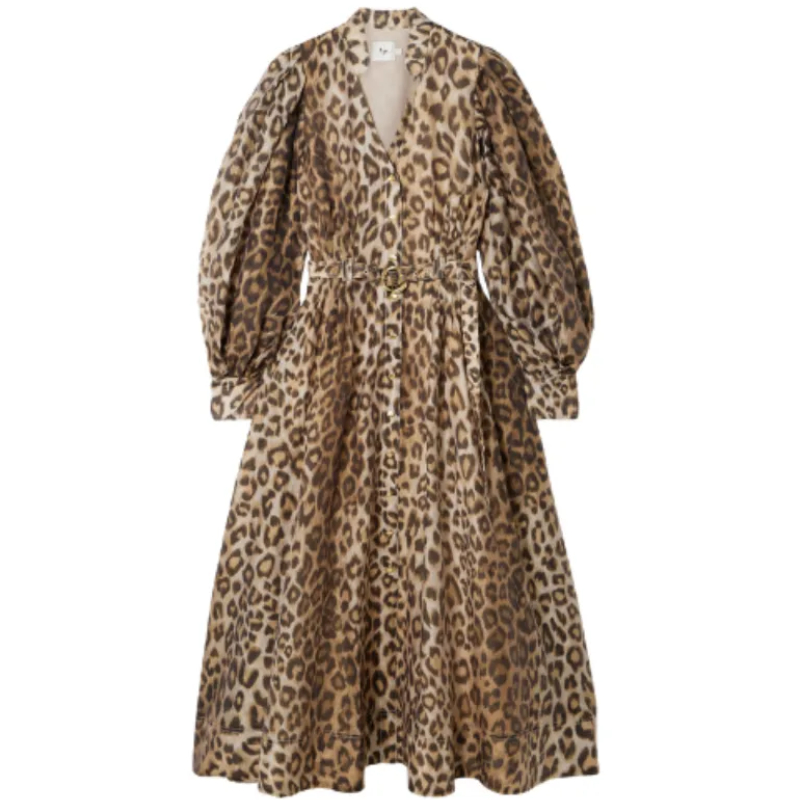 AJE Isabella Belted Leopard-Print Dress