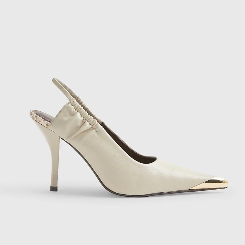 River Island , White Metal Toe Cap Slingback Court Heels