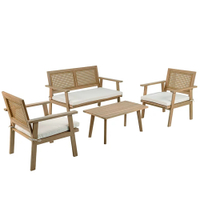 George Home Wooden Rattan Panel 4 Piece Sofa Set