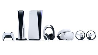 The PSVR 2 hardware sits alongside PS5, PS5 3d audio headphones and the PSVR 2 Sense controllers