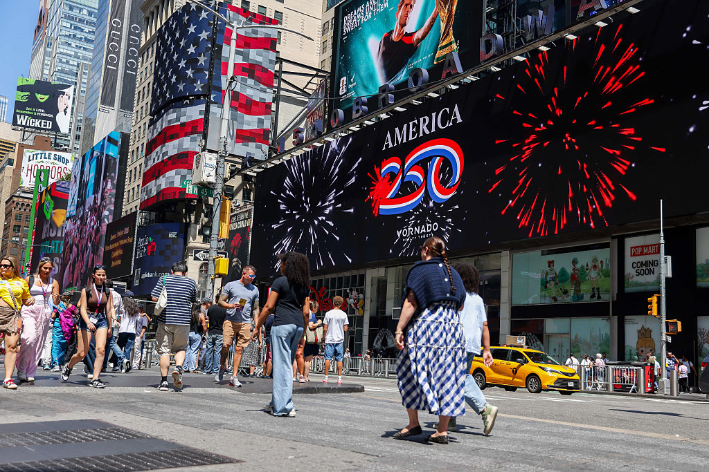 America 250 signage in Times Square