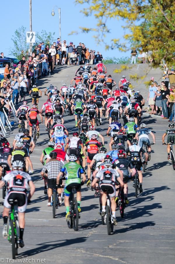Pro men head up the head wall for the first time