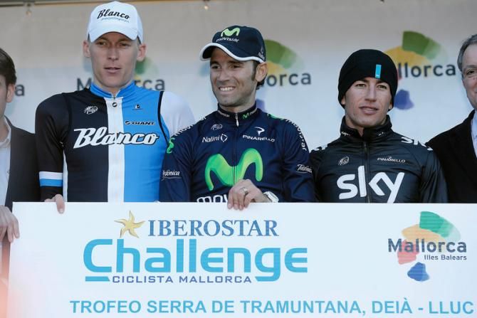Trofeo Deia podium: Robert Gesink (Blanco), Alejandro Valverde (Movistar) and Sergio Henao (Sky)