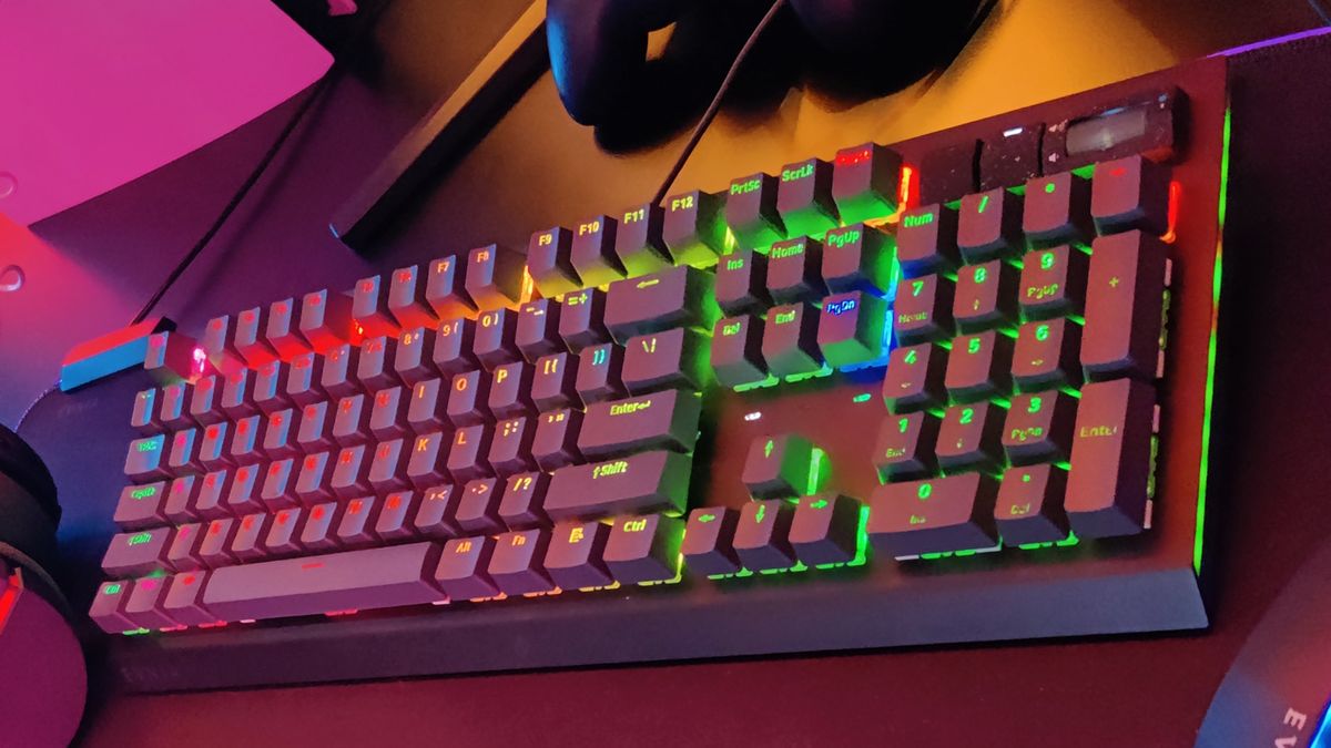 Low end Evnia gaming keyboard close up