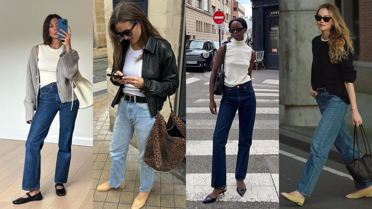 A collage of influencers wearing classic and basic wardrobe items.