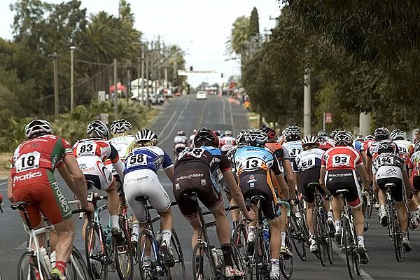 The main field corner into the home straight in search of a breakaway group at the half-way mark of the stage.