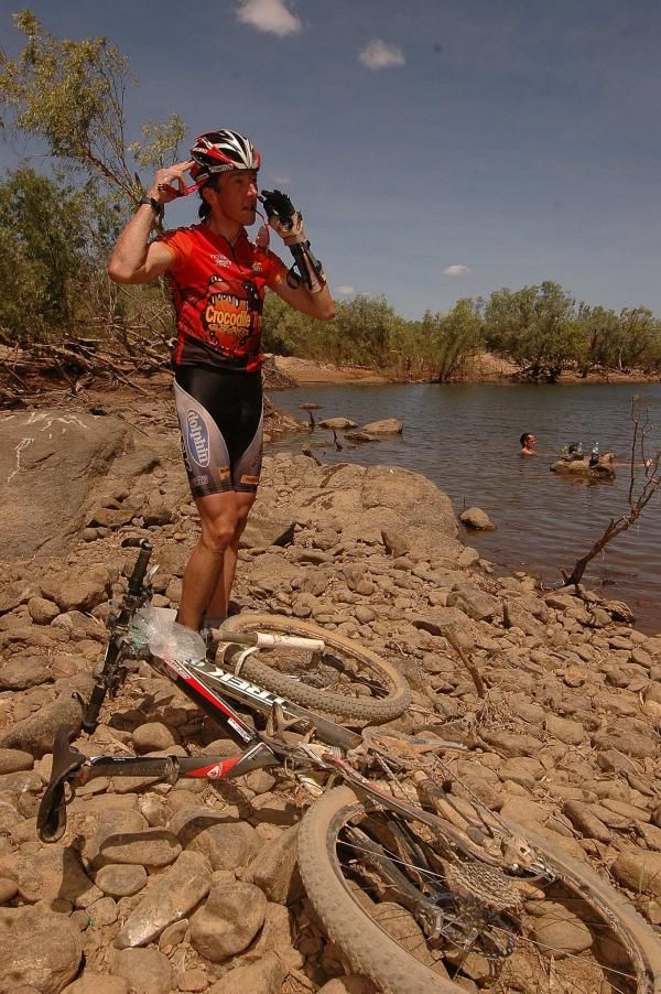 Bart Brentjens, ready to cool down in a billabong.