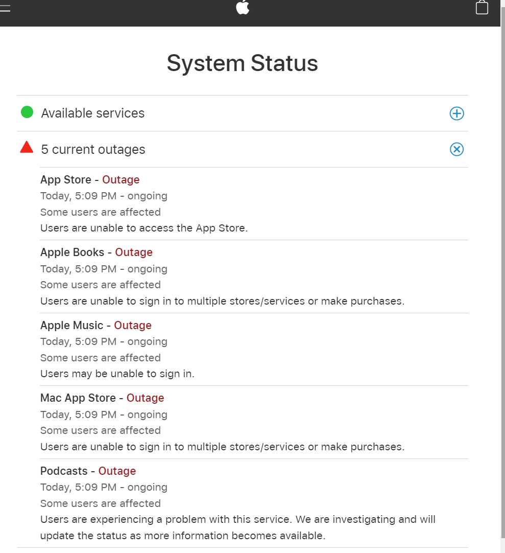 Apple Status page