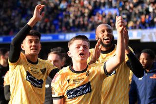 IPSWICH, ENGLAND - JANUARY 27: Riley Court of Maidstone United celebrates victory following the Emirates FA Cup Fourth Round match between Ipswich Town and Maidstone United at Portman Road on January 27, 2024 in Ipswich, England. (Photo by Stephen Pond/Getty Images)