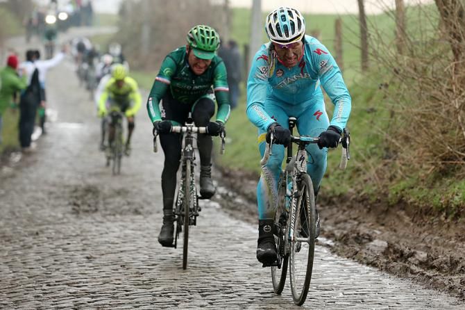 Voeckler follows Iglinkskiy across to the break on the Oude Kwaremont