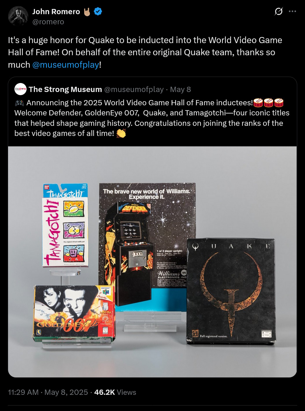 It's a huge honor for Quake to be inducted into the World Video Game Hall of Fame! On behalf of the entire original Quake team, thanks so much @museumofplay!