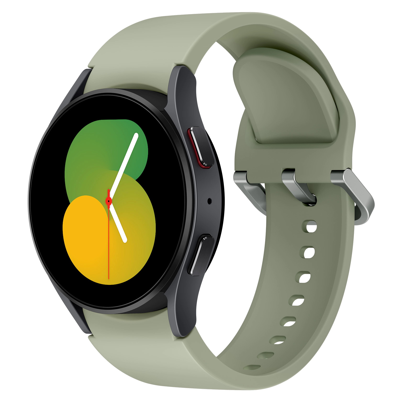 Samsung Galaxy Watch 5 با قاب خاکستری و بند ورزشی Olive
