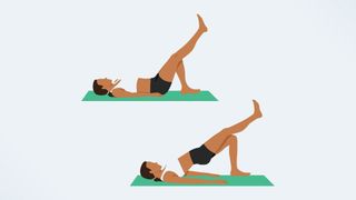 an illo of a woman doing a single leg glute bridge