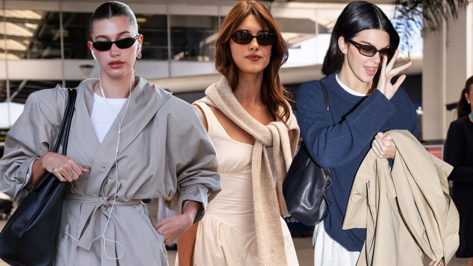 collage of celebrity summer airport outfits
