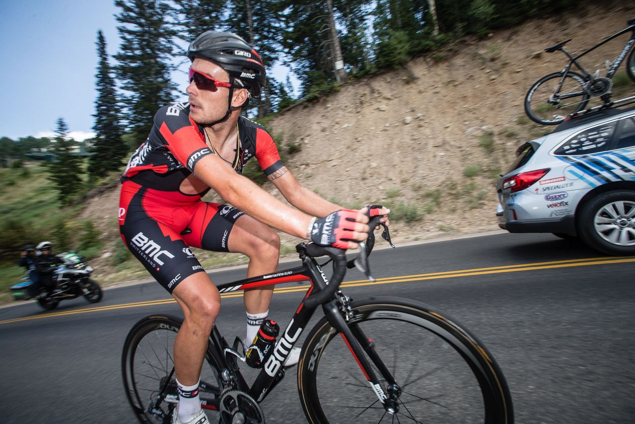 Rick Zabel (BMC) looks to check his gap on the climb