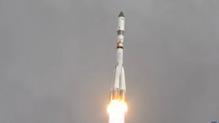 A Russian Soyuz rocket lofts the Progress MS-28 (89p) cargo spacecraft on a mission to resupply the International Space Station on Wednesday, Aug. 14, 2024 (Aug. 15 local time).