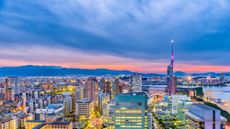 the Fukuoka skyline with cloudbank overhead