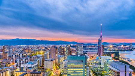 the Fukuoka skyline with cloudbank overhead