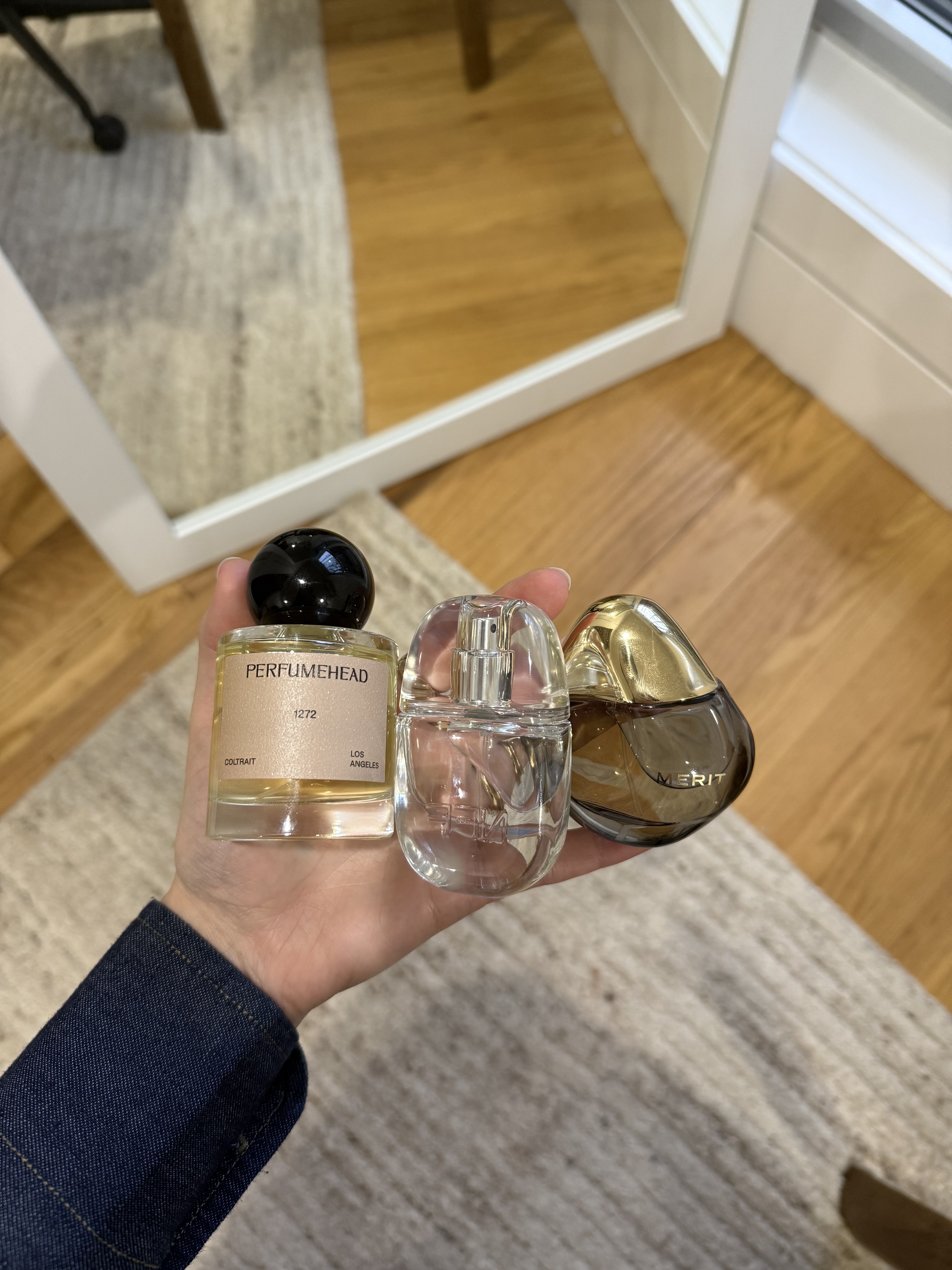 Photo of Jamie Schneider testing the No Fragrance Fragrance essence