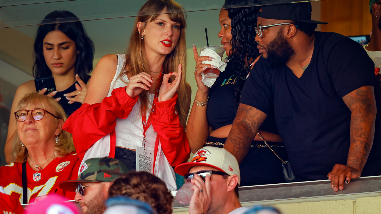 Taylor Swift watches during a regular season game between the Kansas City Chiefs and the Chicago Bears at GEHA Field at Arrowhead Stadium on September 24, 2023 in Kansas City, Missouri. (