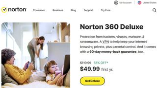 Website screenshot for Norton 360 Deluxe