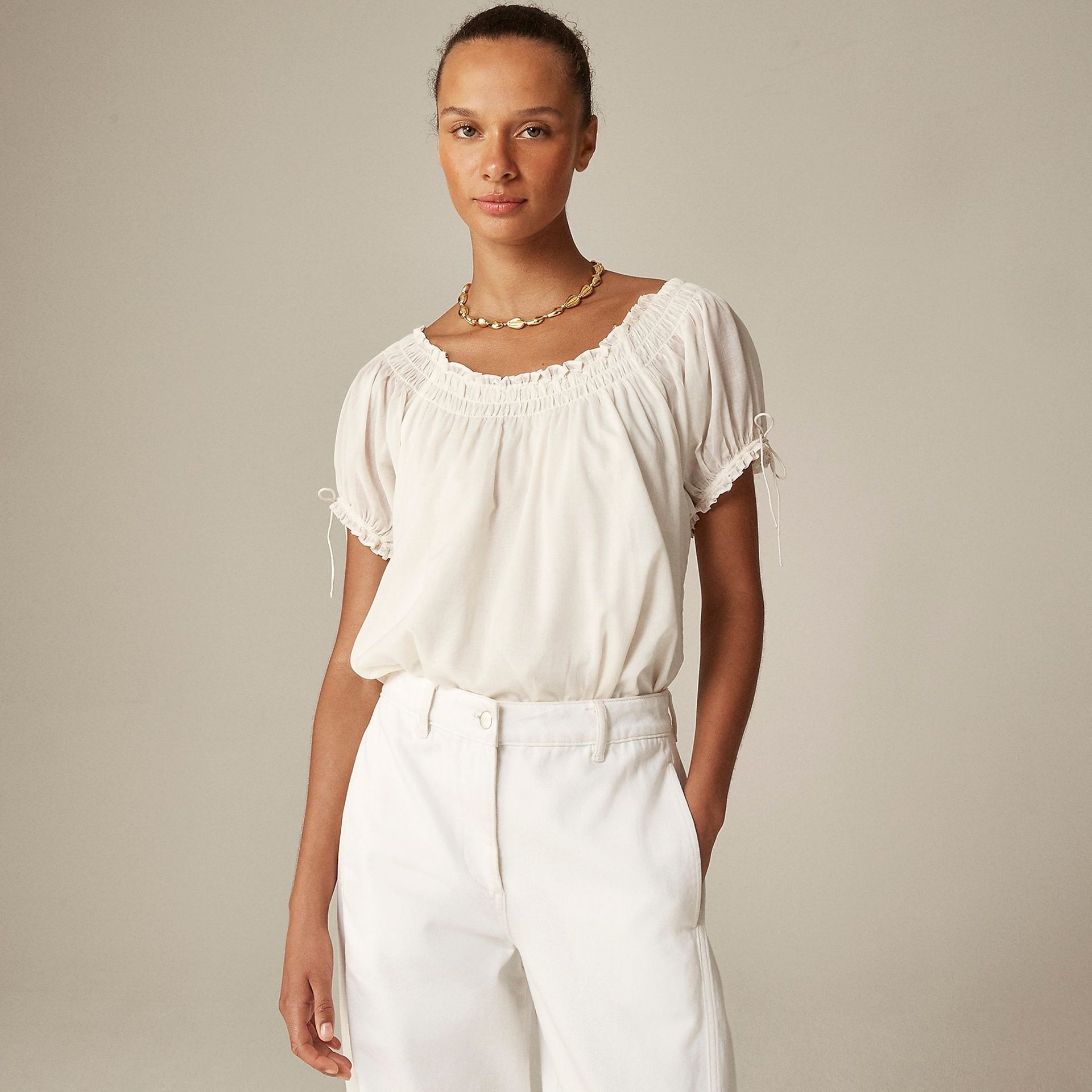 J.Crew, Smocked Ruffle-Trim Top