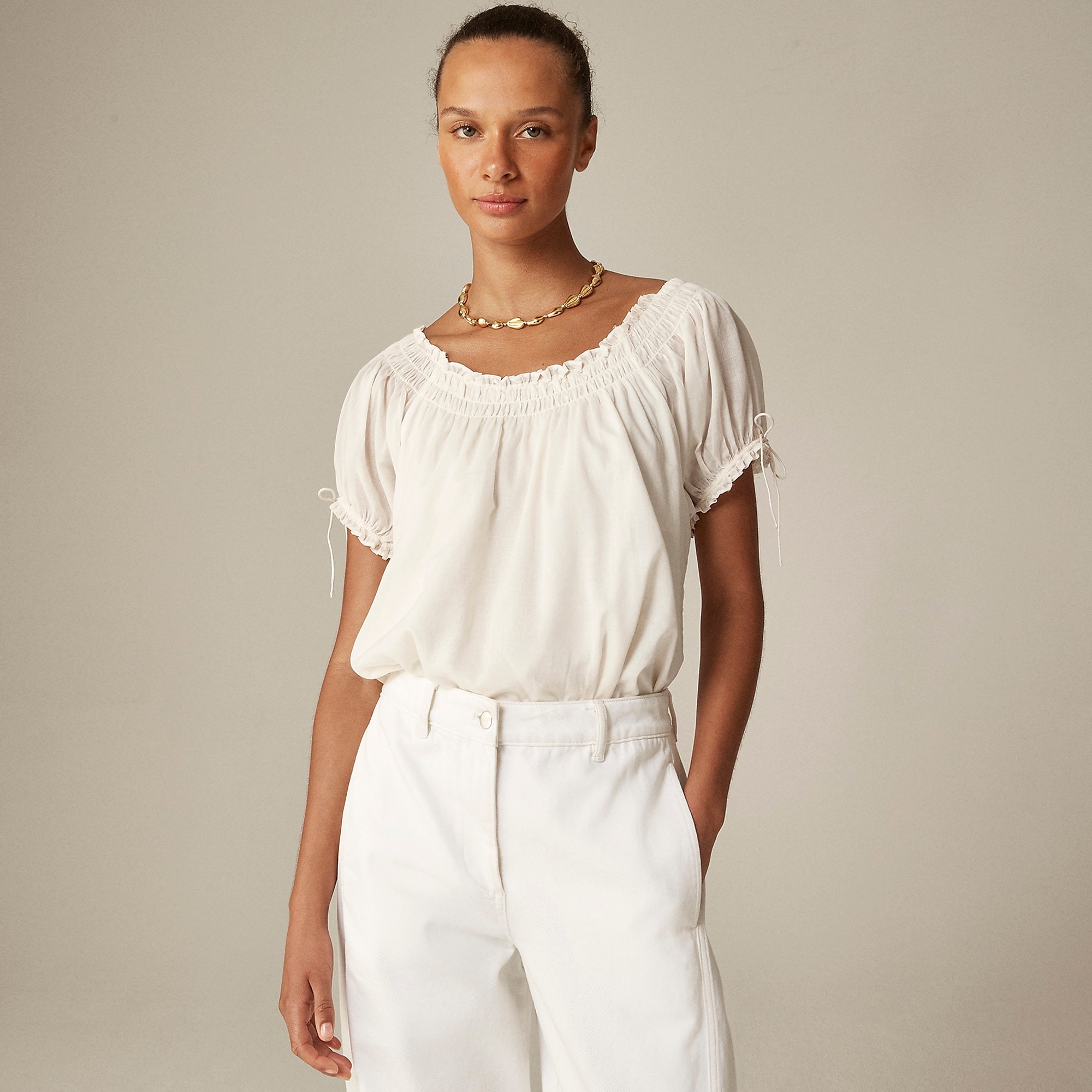 J.Crew, Smocked Ruffle-Trim Top