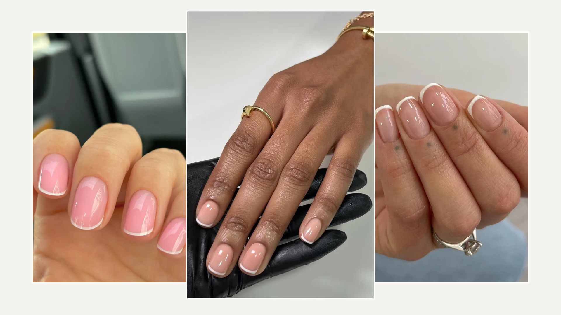 A collage of glass French manicures