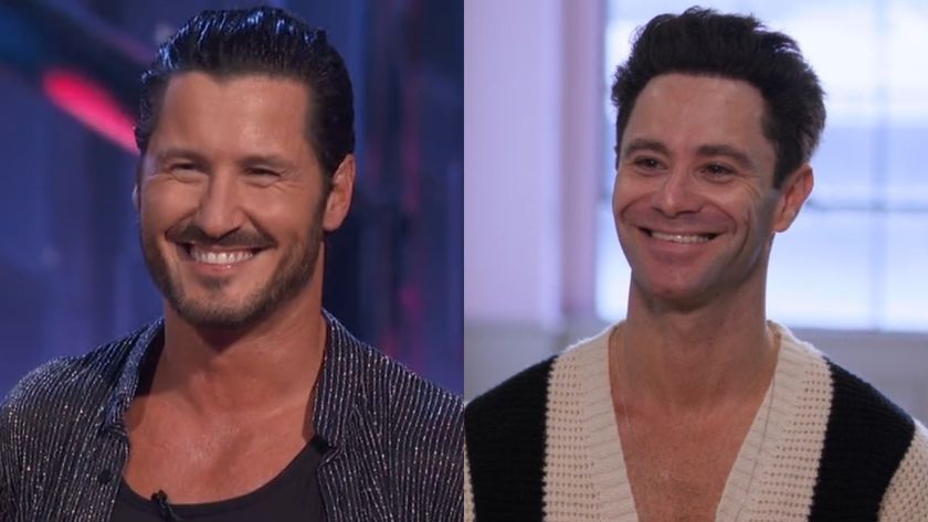 Val Chmerkovskiy hearing judges&#039; feedback/Sasha Farber in rehearsals for Dancing With the Stars.