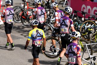 AGRIGENTO ITALY OCTOBER 04 Start Jonathan Caicedo Cepeda of Ecuador and Team EF Pro Cycling James Whelan of Australia and Team EF Pro Cycling Simon Clarke of Australia and Team EF Pro Cycling Santuario Maria SS DellAlto Alcamo Village during the 103rd Giro dItalia 2020 Stage 2 a 149km stage from Alcamo to Agrigento 243m girodiitalia Giro on October 04 2020 in Agrigento Italy Photo by Tim de WaeleGetty Images