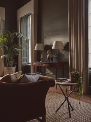 A dark brown living room