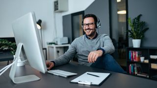 A person using video conferencing software from home.