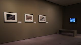 The three photographs and news video of the ‘Tank Man’ in Tiananmen Square in 1989, on the lower level of the Sainsbury Centre