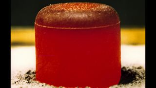 glowing red blob of plutonium oxide