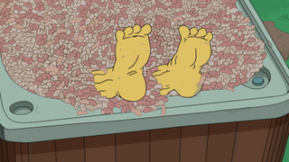 Grandma's feet in hot tub of maggots in The Simpsons