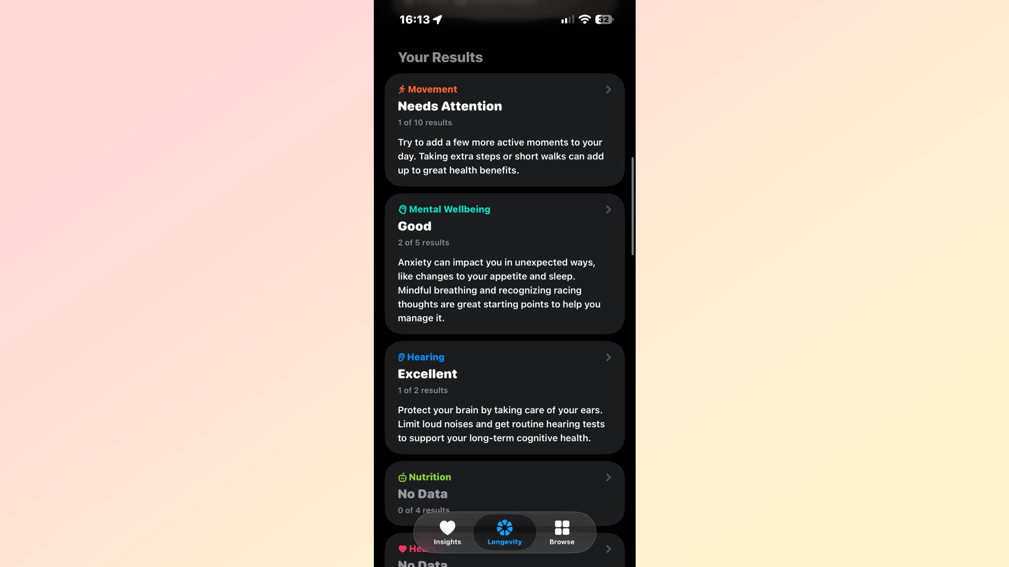 iOS 27.2 beta Health results
