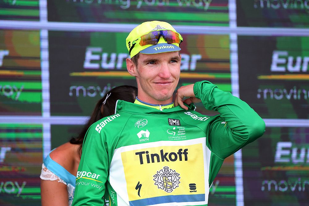 Jay McCarthy in the green jersey
