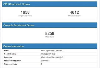 Alleged Geekbench report (shared by Ice universe) 