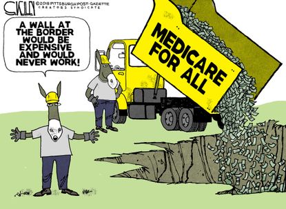 Political cartoon U.S. democrats Medicare for all border wall Trump
