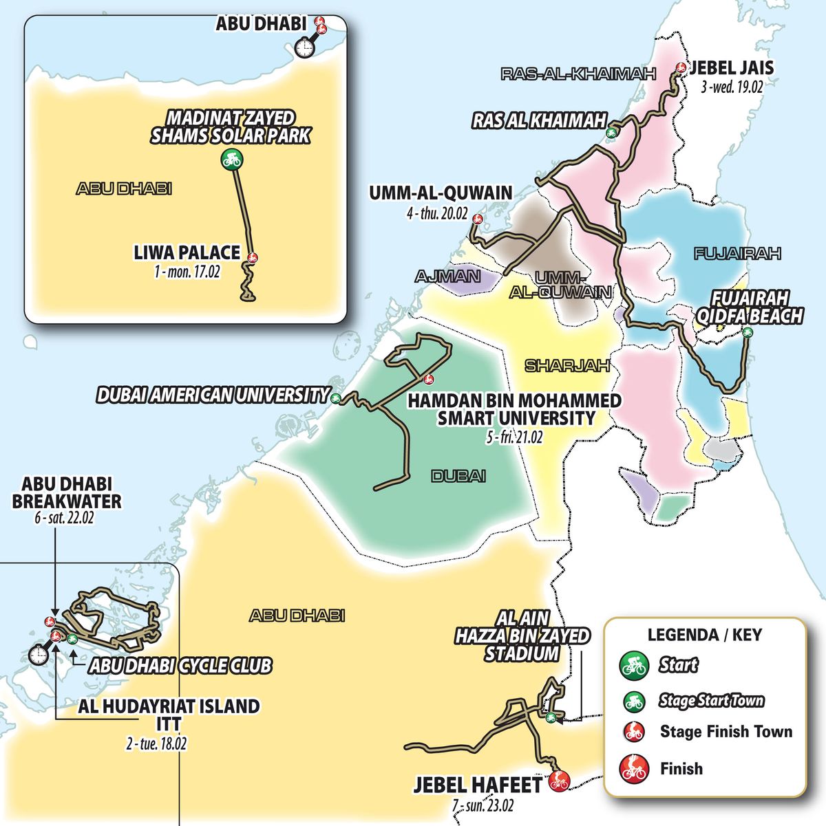 Map depicting stages of the UAE Tour