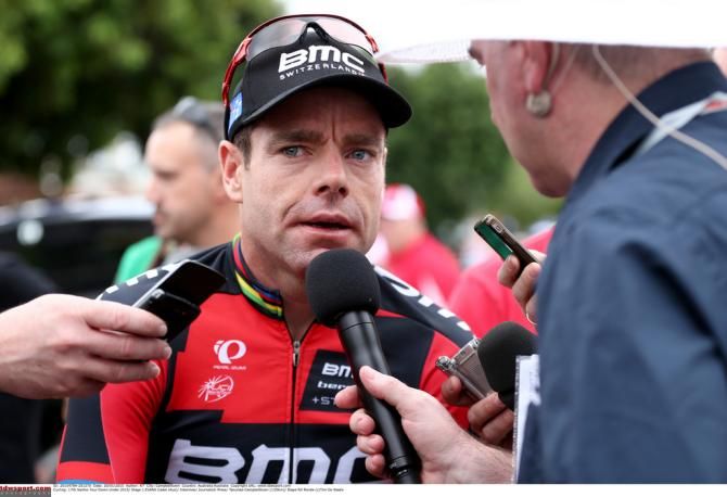 Cadel Evans (BMC) interviewed before the stage